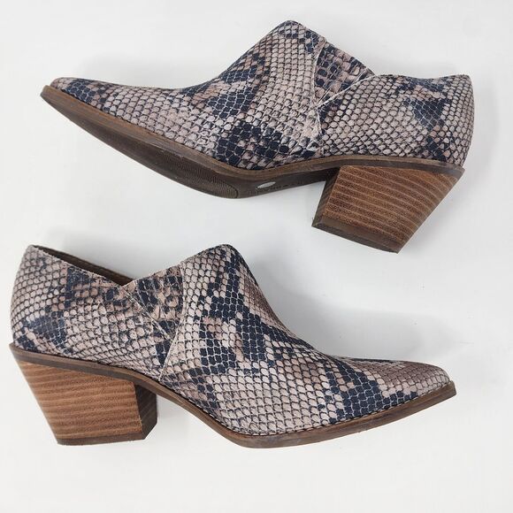 Lucky Brand Ankle Boot Women's 9.5M Tresee Snake Print Leather Beige Slip-on EUC - Picture 6 of 10